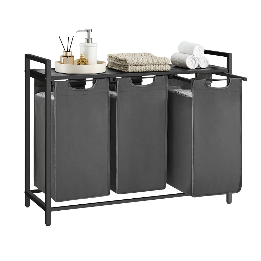 3 x 38L Laundry Basket Black and Grey