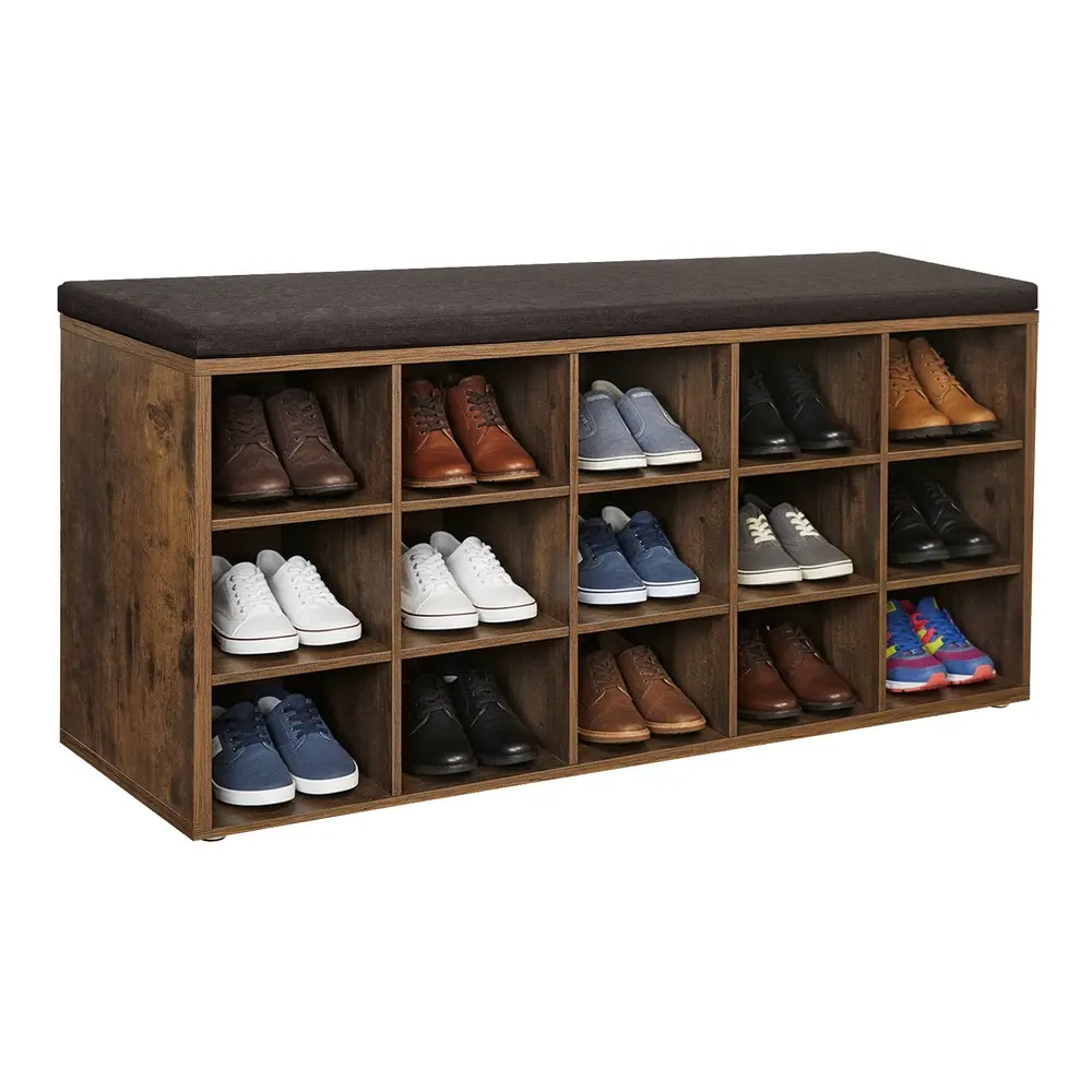 Shoe Bench Storage Bench with Padded Seat 30 x 105 x 48 cm Rustic Brown and Chestnut Brown