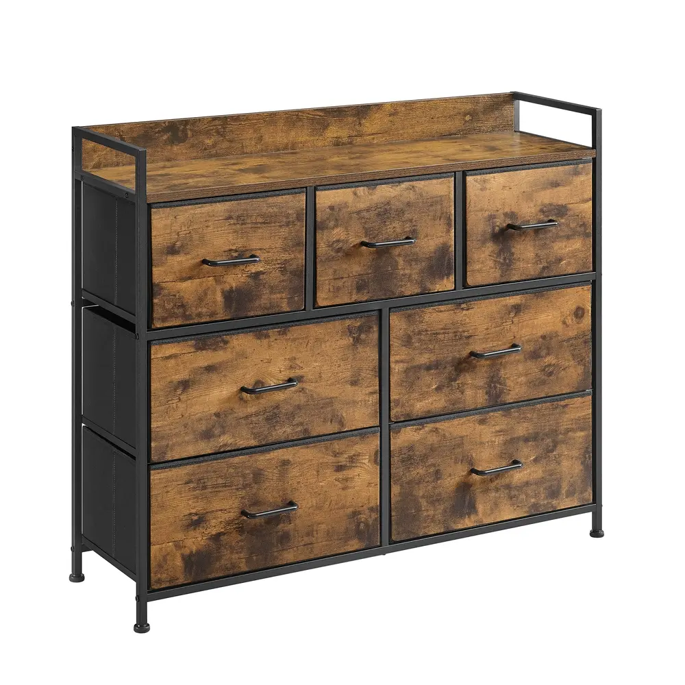 Chest of Drawers 7 Fabric Drawers with Handles Rustic Brown and Ink Black