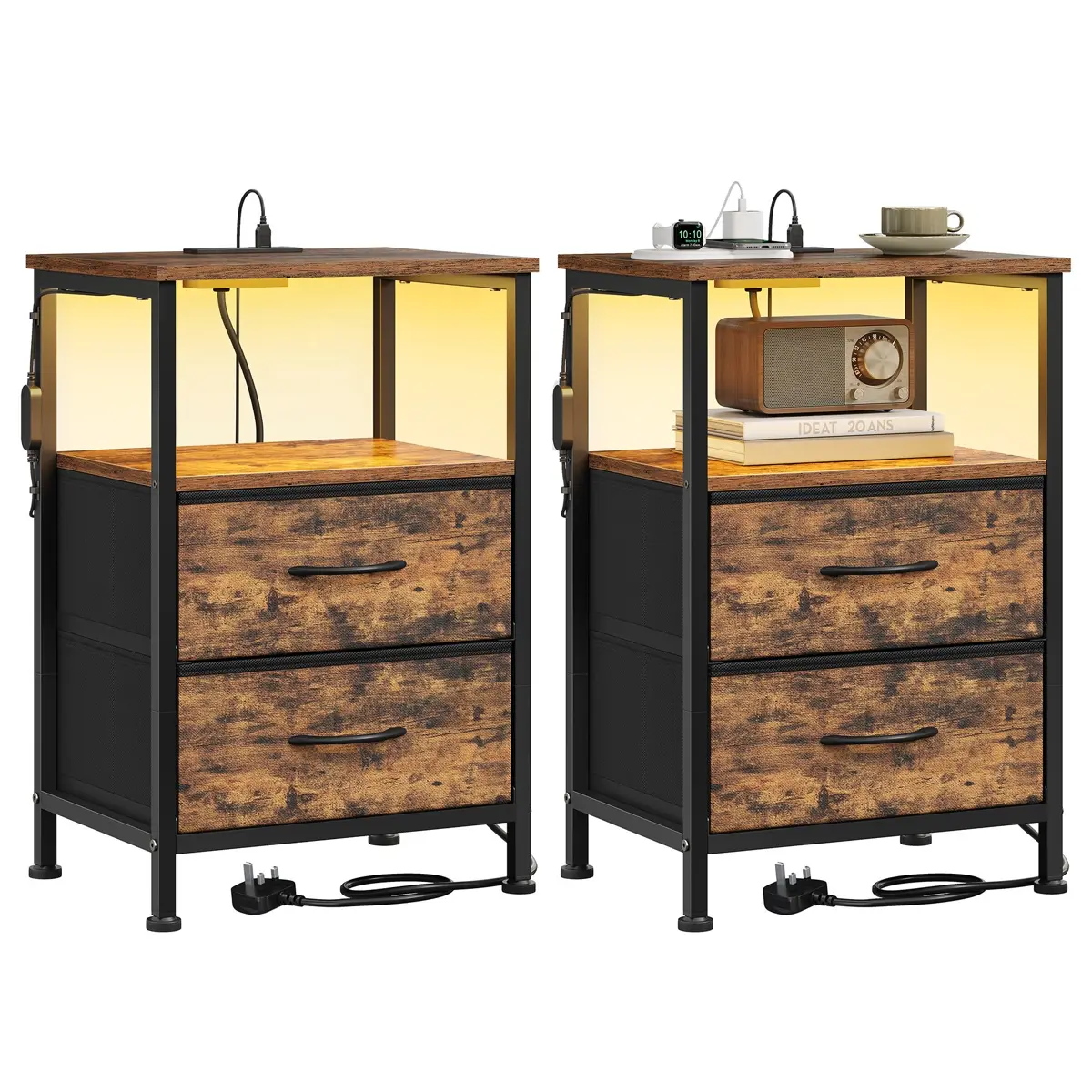 Bellah Bedside Table with LED Lights Set of 2
