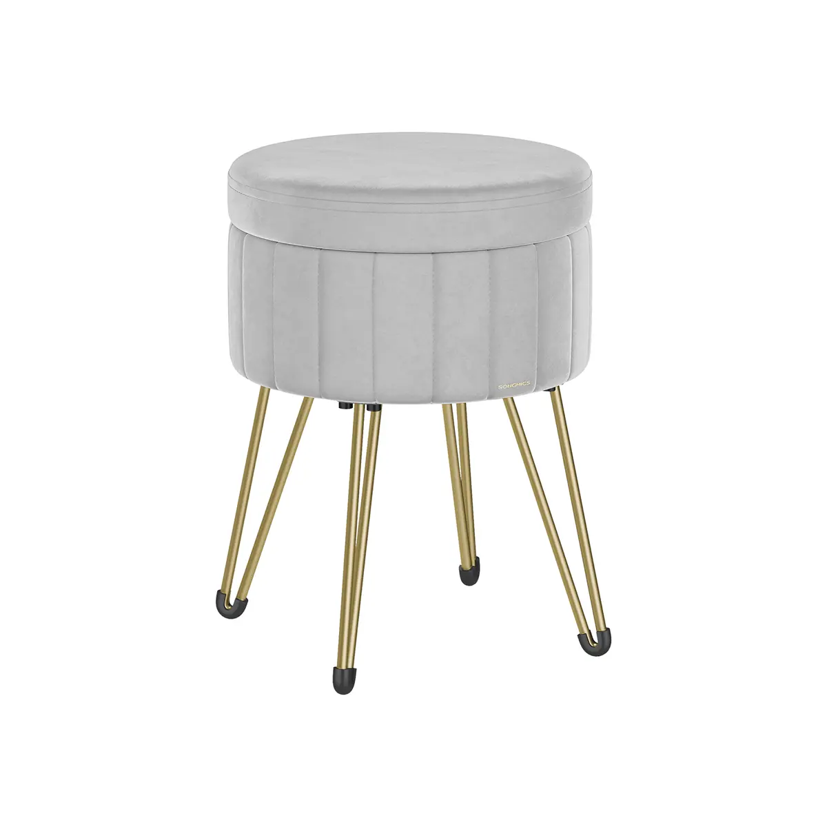 Velvet Round Storage Ottoman with 4 Metal Legs Dove Grey