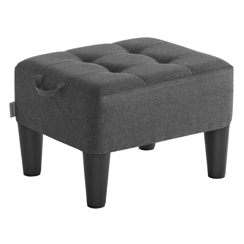 Linen-Look Fabric Ottoman Footstool with Thick Cushion Slate Grey and Ink Black