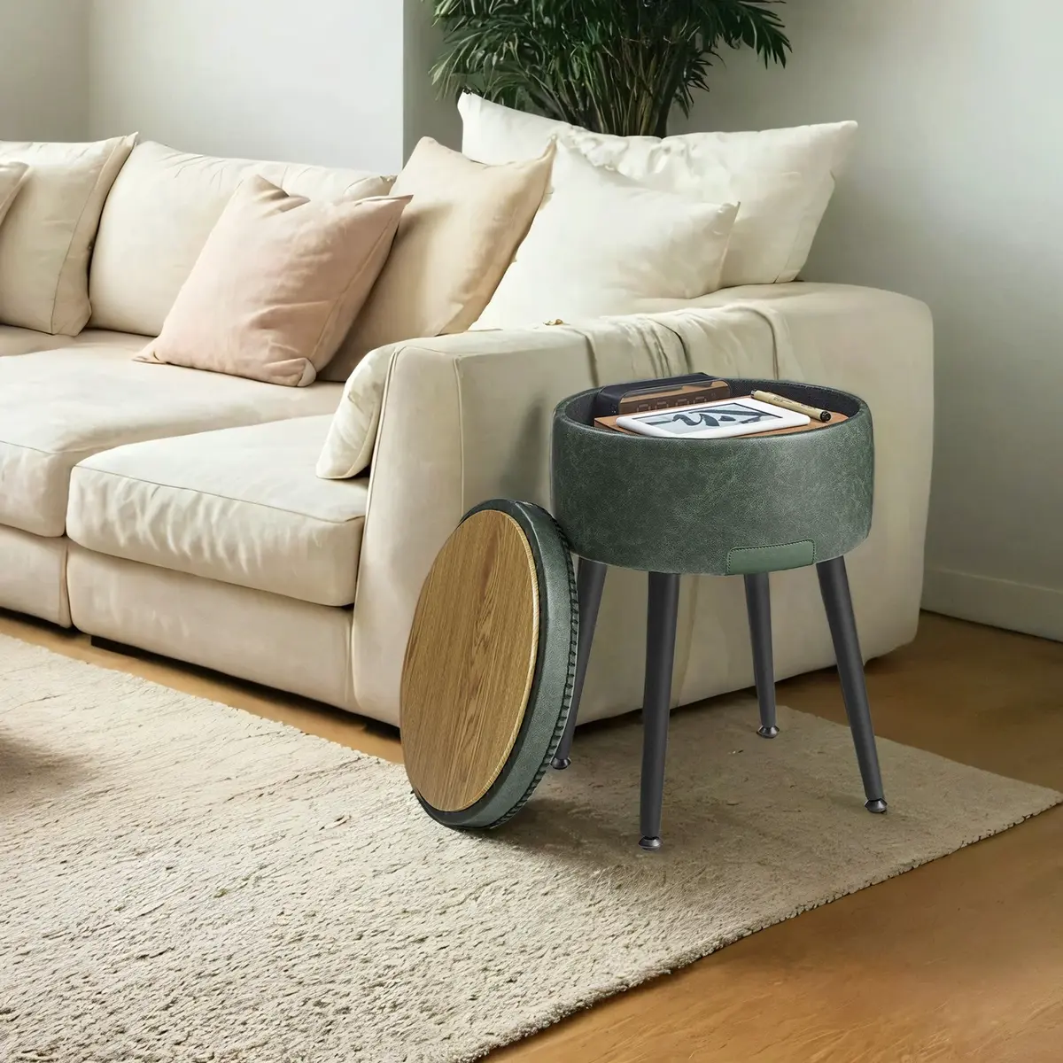 Dressing Table Stool, Storage Ottoman, Synthetic Leather