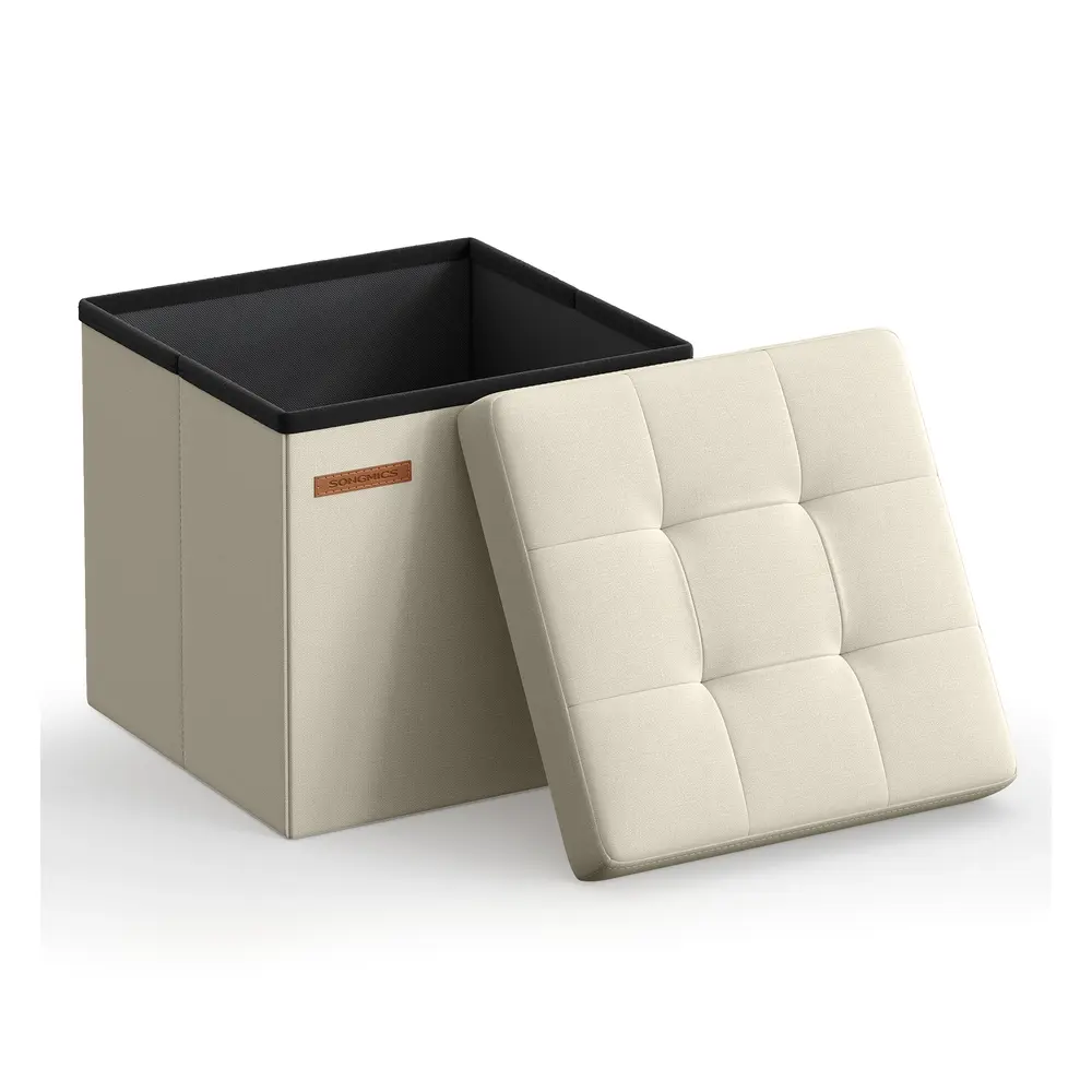 30 x 30 cm Small Foldable Storage Ottoman Cream White