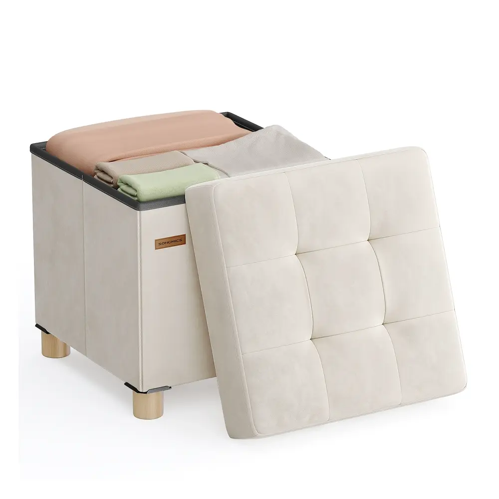 Storage Ottoman 38 x 38 x 40 cm 37 L Velvet Surface Cappuccino Beige