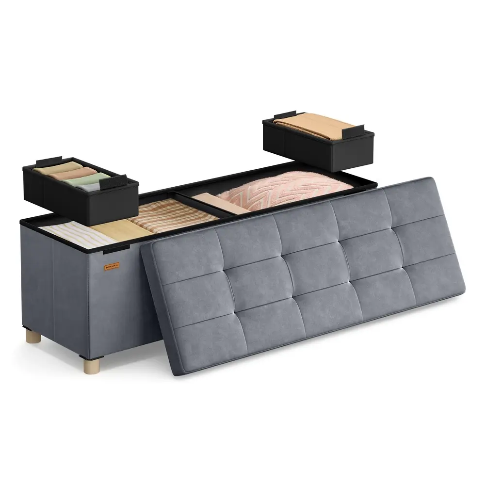 Storage Ottoman 38 x 110 x 40 cm 112 L Velvet Surface Slate Grey