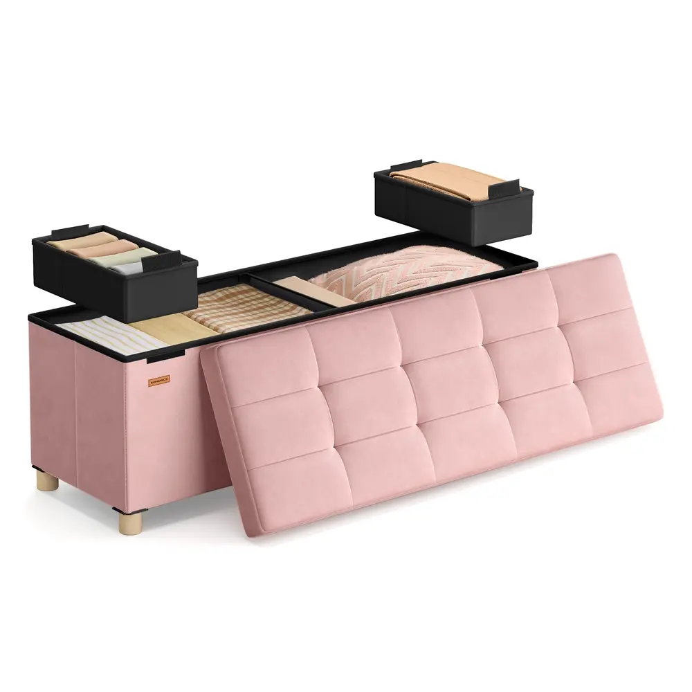 Storage Ottoman 38 x 110 x 40 cm 112 L Velvet Surface Jelly Pink