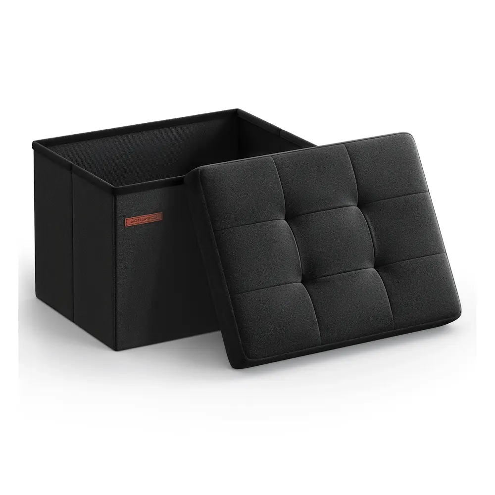 Storage Ottoman Foldable Small Ottoman Foot Rest 31 x 41 cm Ink Black