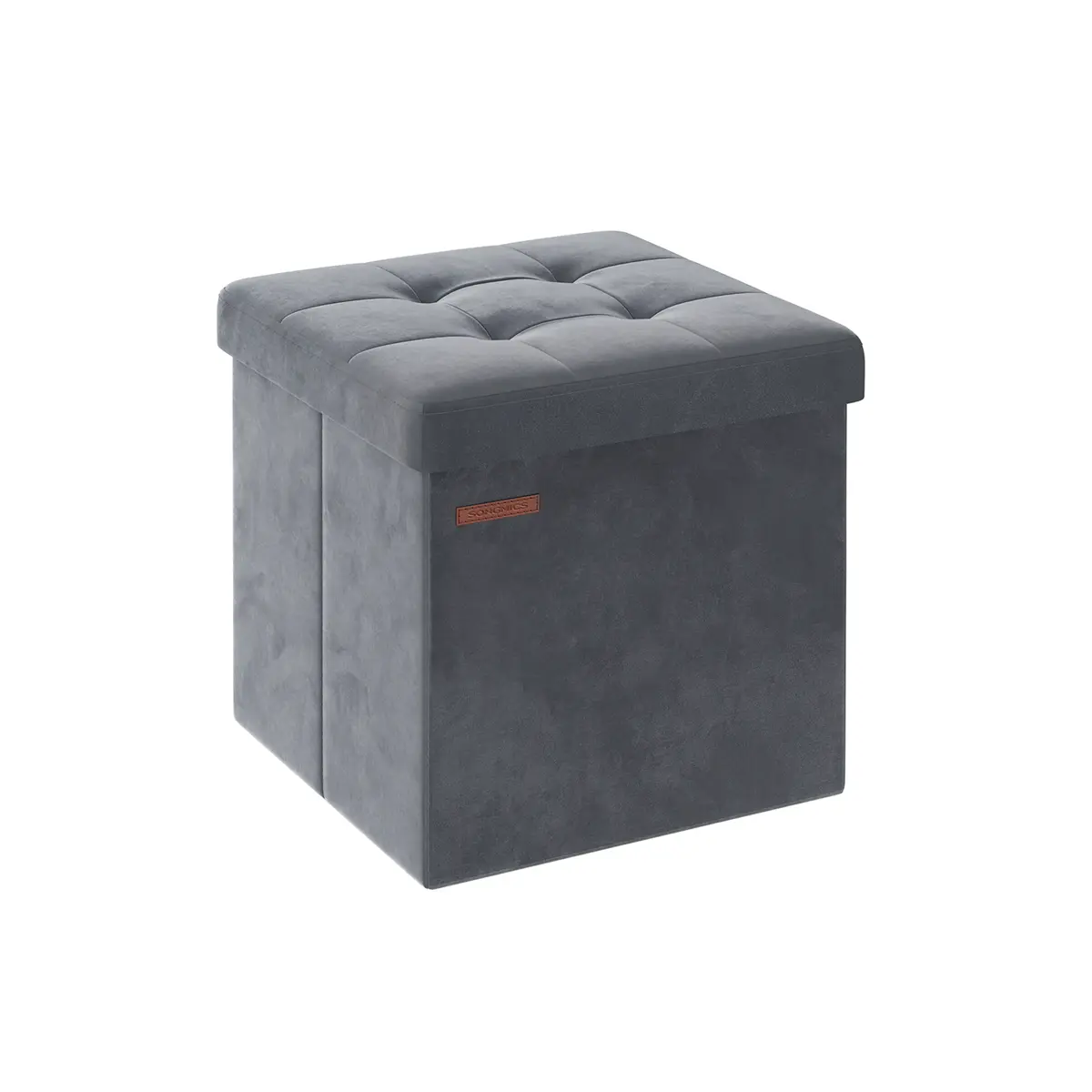 38 x 38 x 38 cm Foldable Storage Ottoman Bench Slate Grey