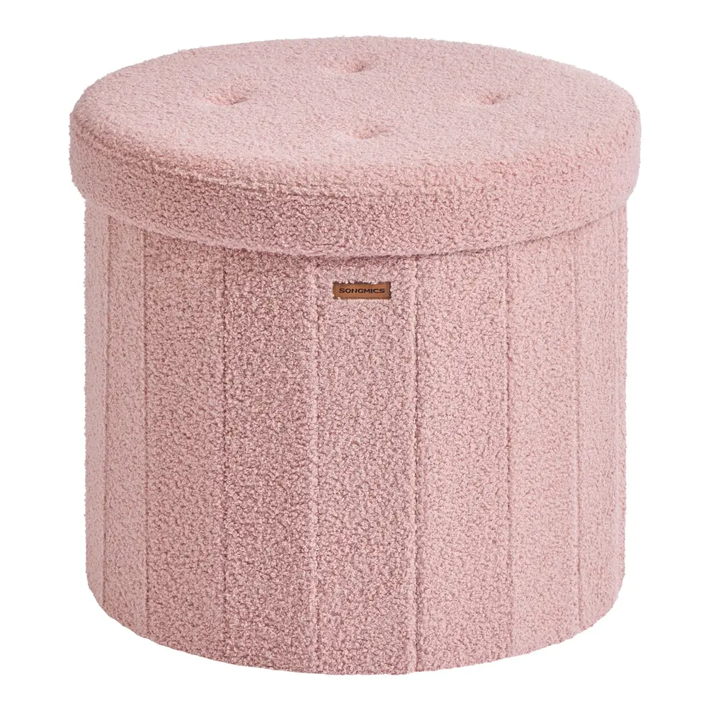Round foldable storage ottoman stool with removable lid