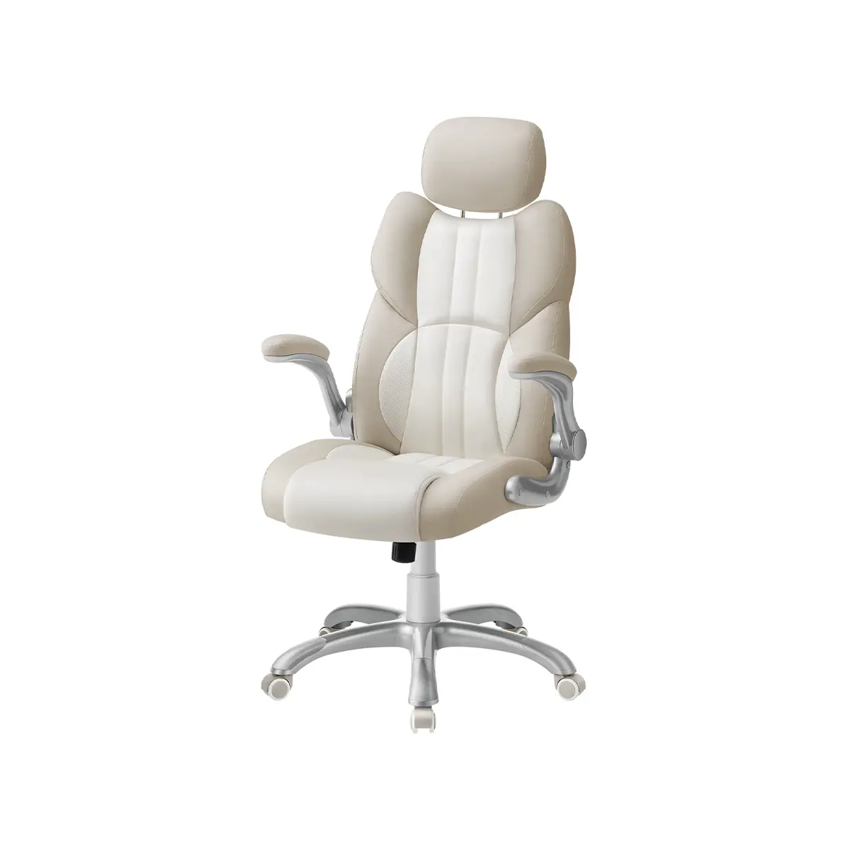 Ergonomic Gaming Chair, Foldable Armrests, Adjustable Headrest, Tilt Function, Swivel Adjustable Office Chair, White