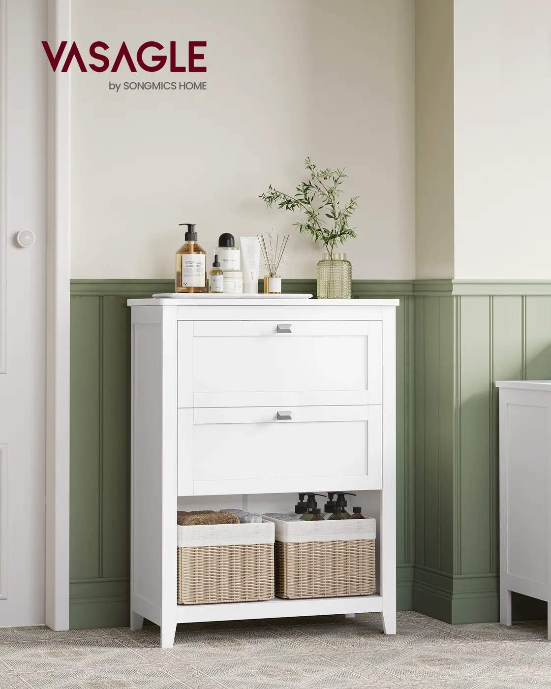 Freestanding Storage Unit, 2 Drawers with Adjustable Dividers, Bathroom Cabinet for Home