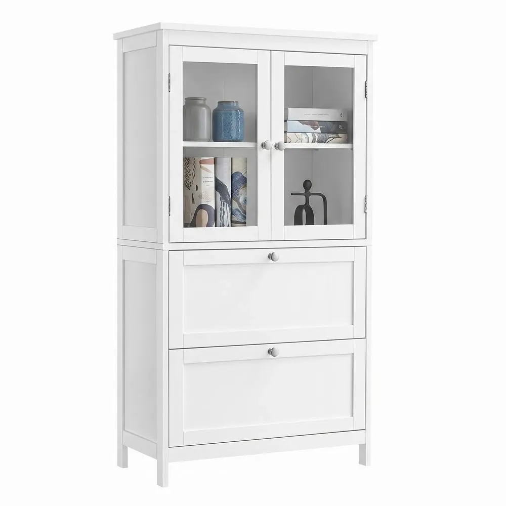 Freestanding Bathroom Floor Storage Cabinet, Bathroom Storage Unit with 2 Drawers and Doors, Adjustable Shelf, White