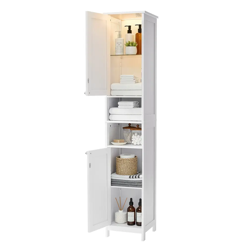 Slim Storage Cabinet with Adjustable Shelves, Tall Freestanding Bathroom Organizer, Modern