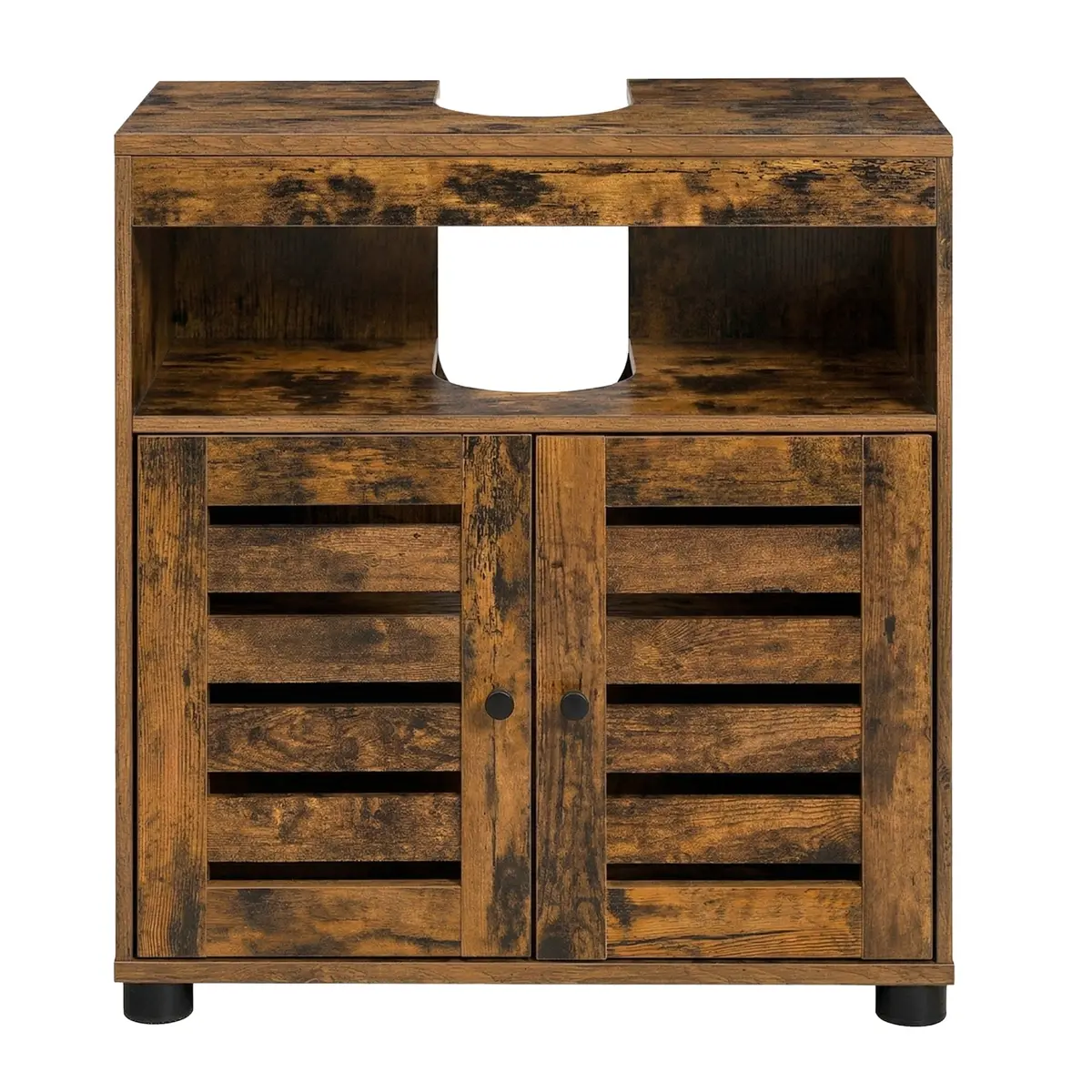 Under Sink Bathroom Storage Cabinet, 2-Door Bathroom Vanity Unit with Adjustable Shelf, Space-Saving, Rustic Brown