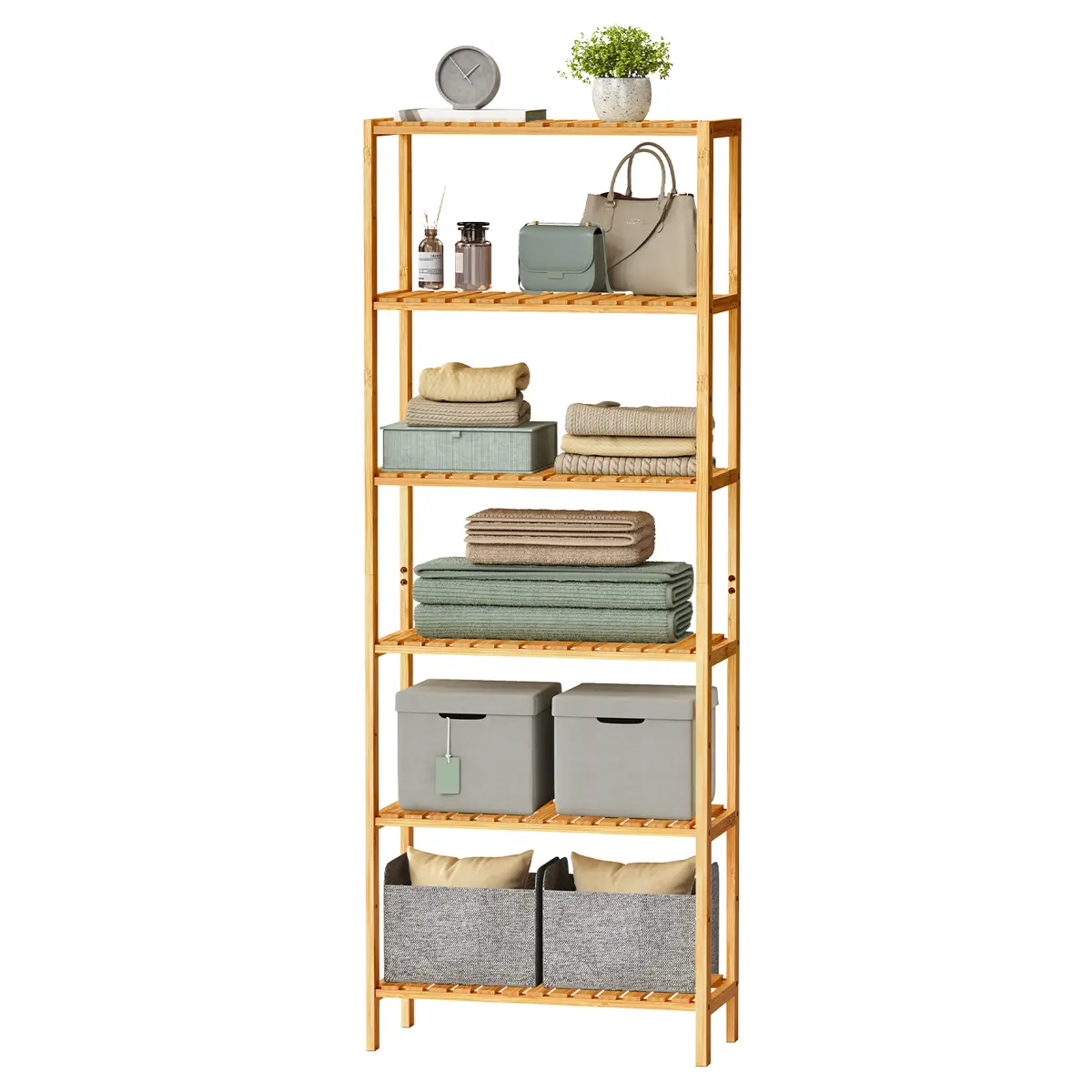 160.9 cm Tall Shelving Unit, 6-Tier Bamboo Storage Shelf