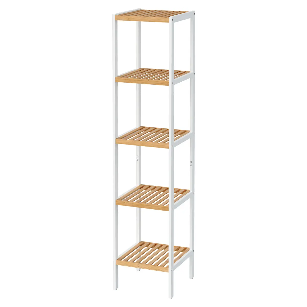 Bamboo Bathroom Shelf, 5-Tier Freestanding Narrow Shelf Unit, Multifunctional Storage Shelf