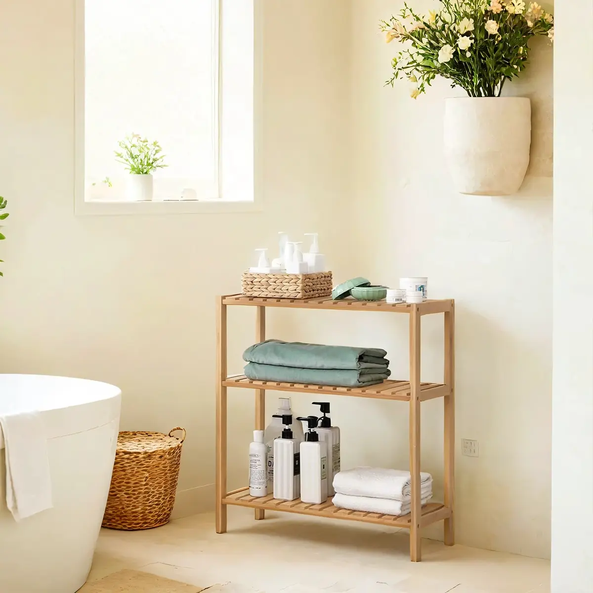 Bamboo Storage Shelf, 3-Tier Shelving Unit, Multifunctional