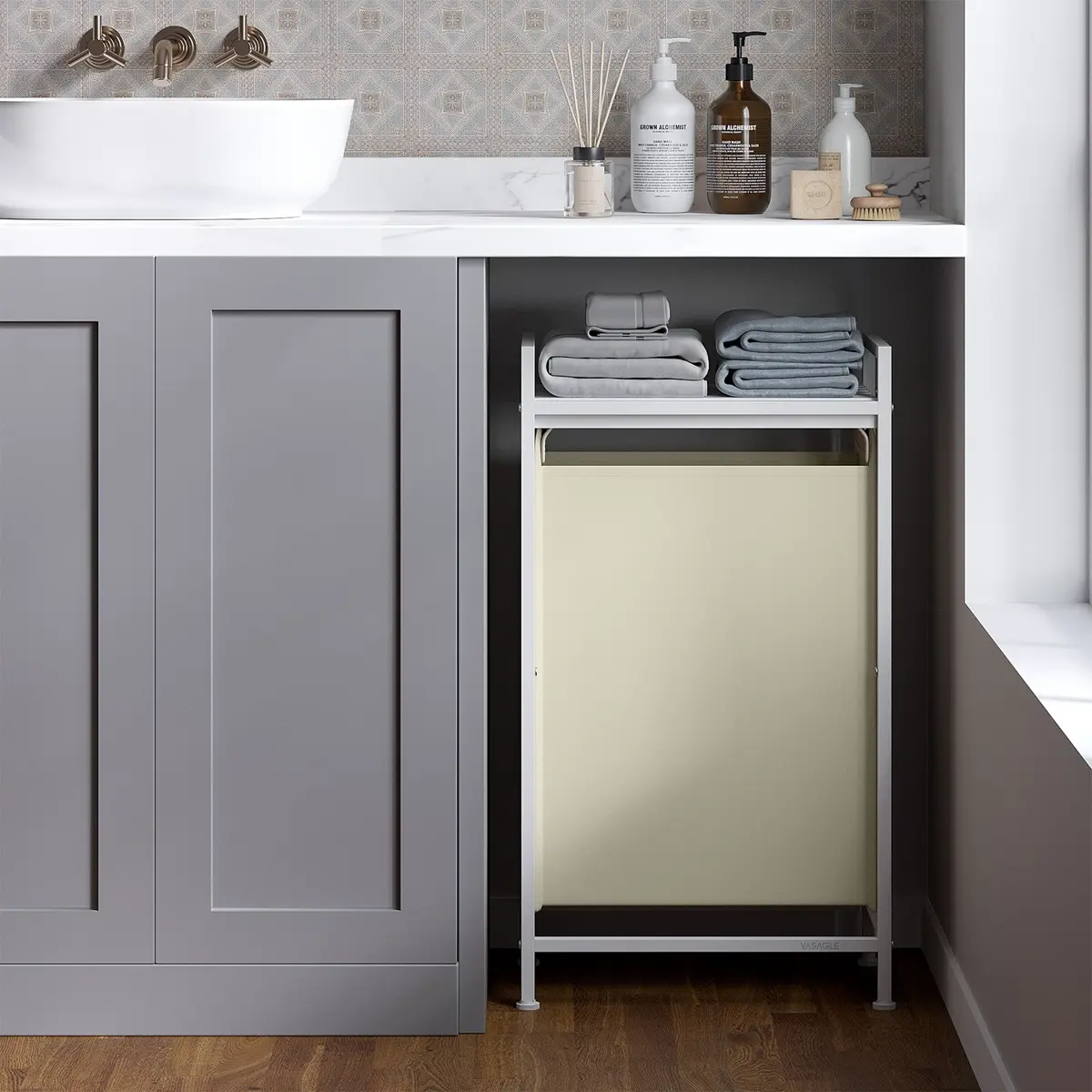 Laundry Basket, Laundry Hamper Sorter with a Pull-Out and Liner, Shelf