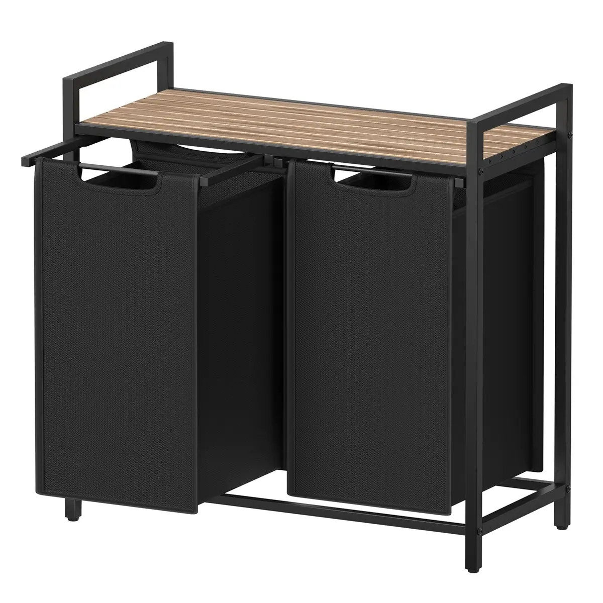 2-Section Laundry Hamper with Removable Bags, Laundry Basket with Shelf for Bedroom, 2 x 46 L, Brown and Black