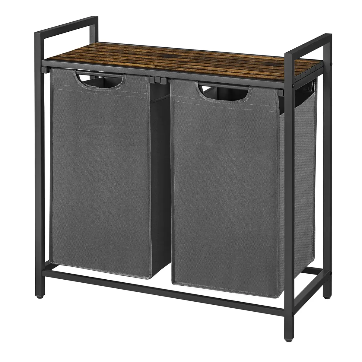 2-Section Laundry Hamper with Removable Bags, Laundry Basket with Shelf for Bedroom, 2 x 46 L, Brown and Grey