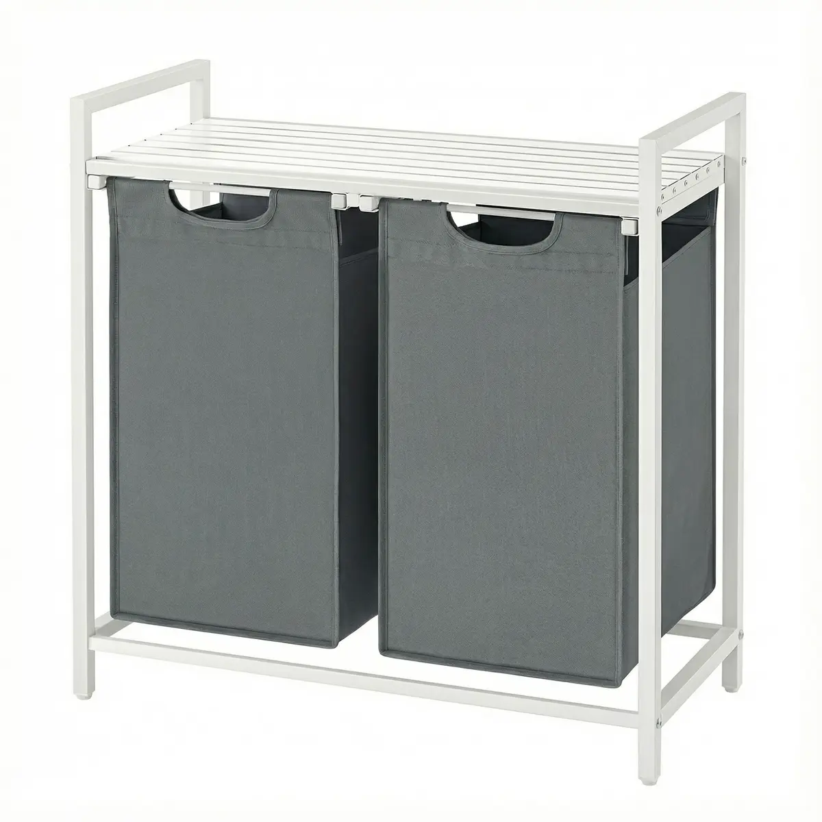 2-Section Laundry Hamper with Removable Bags, Laundry Basket with Shelf for Bedroom, 2 x 46 L, Grey and White