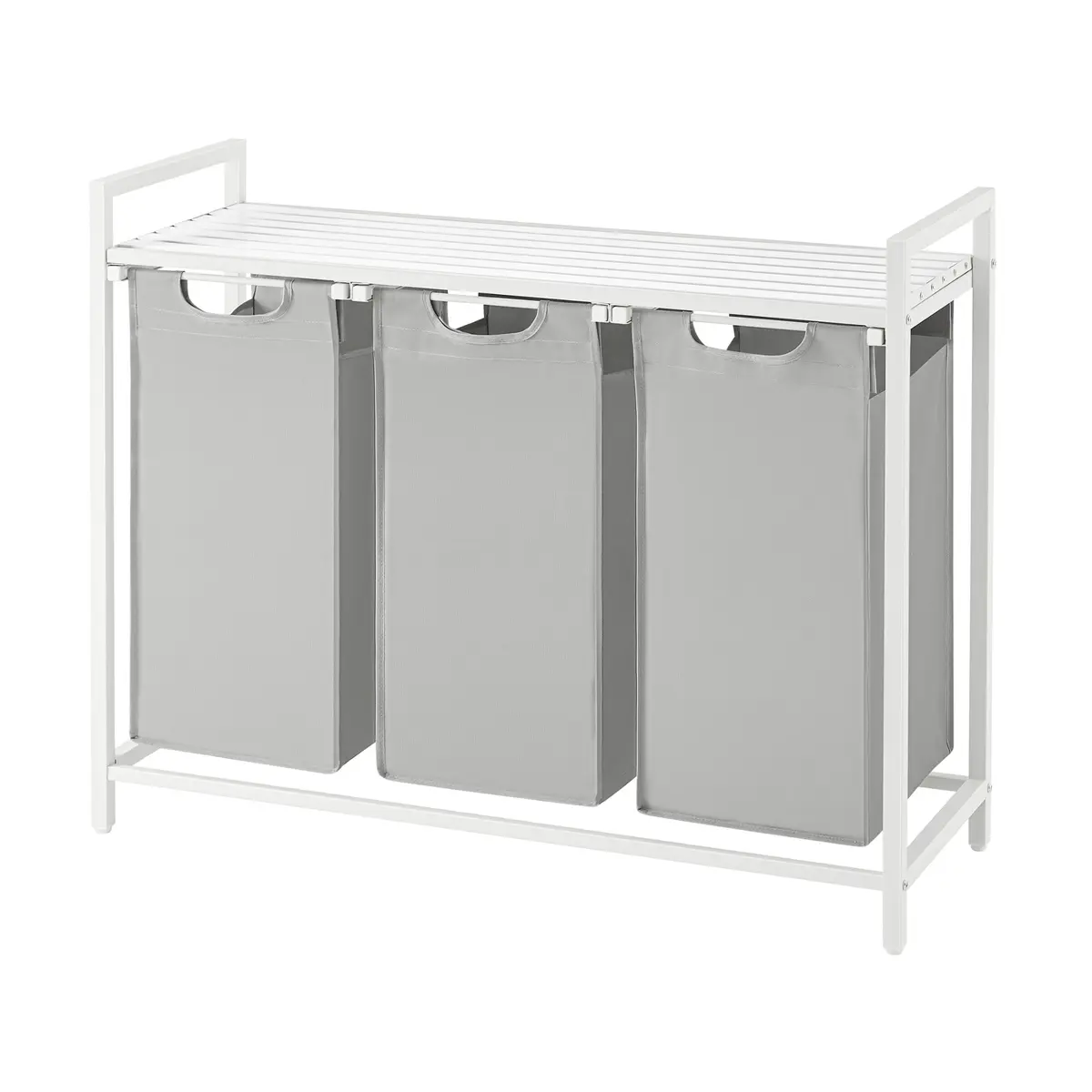 3-Section Laundry Hamper with Removable Bags, Laundry Basket with Shelf for Bedroom, 3 x 38 L, Grey