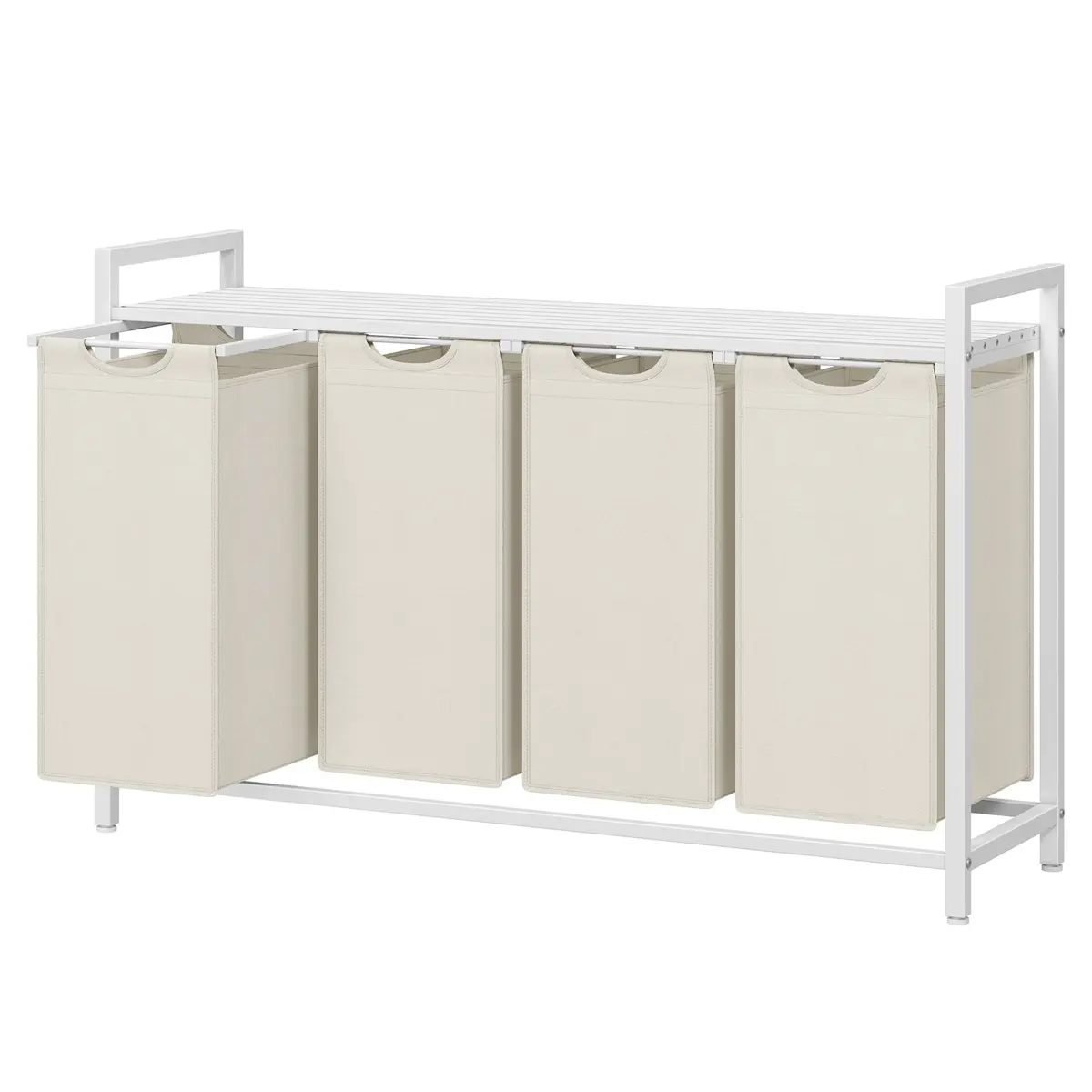 4-Section Laundry Hamper with Removable Bags, Laundry Basket with Shelf for Bedroom, 4 x 40 L, White