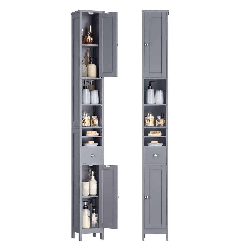 Slim Freestanding Bathroom Cabinet with Adjustable Shelves and Drawer Dove Grey