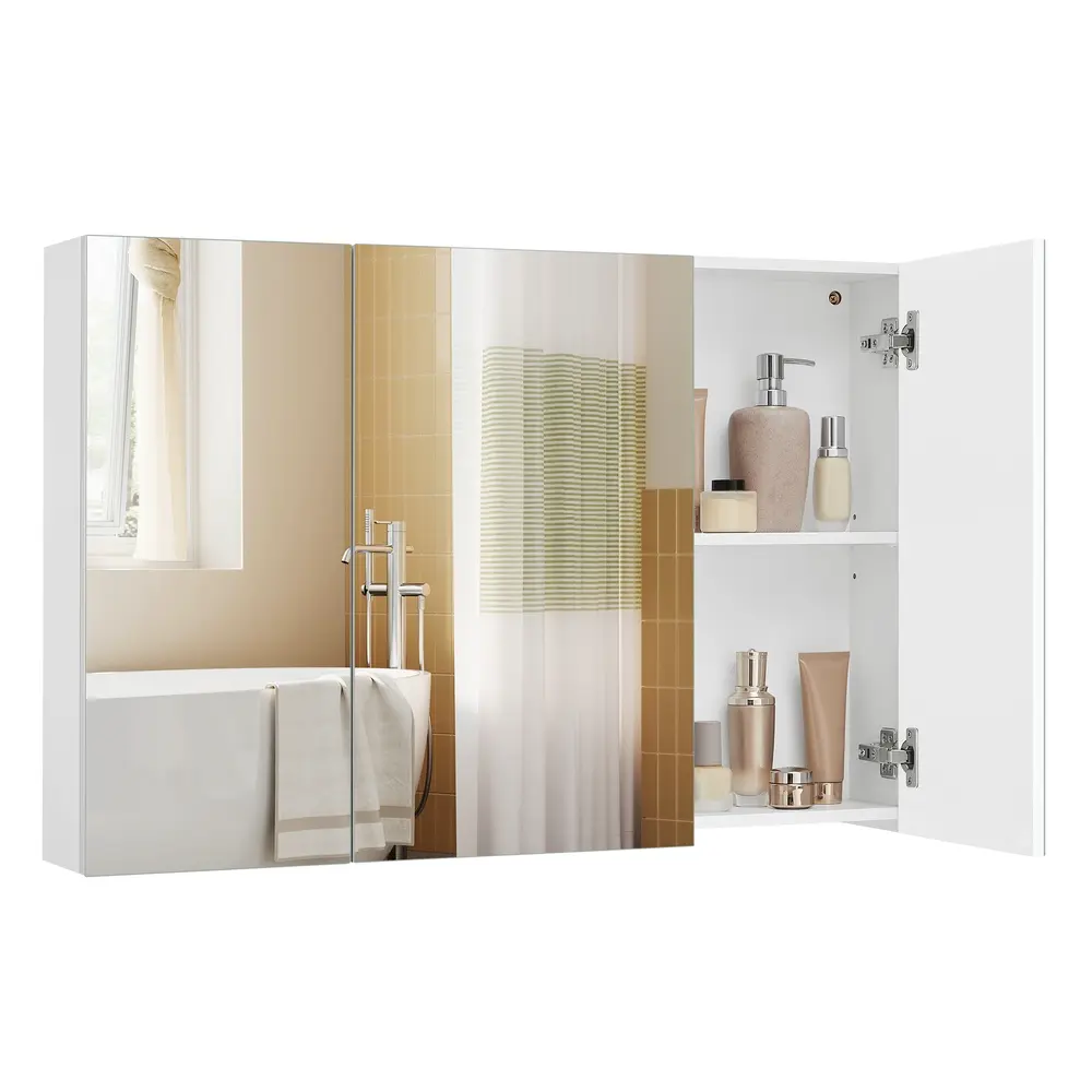 Wall Cabinet with Mirror and Adjustable Shelf White