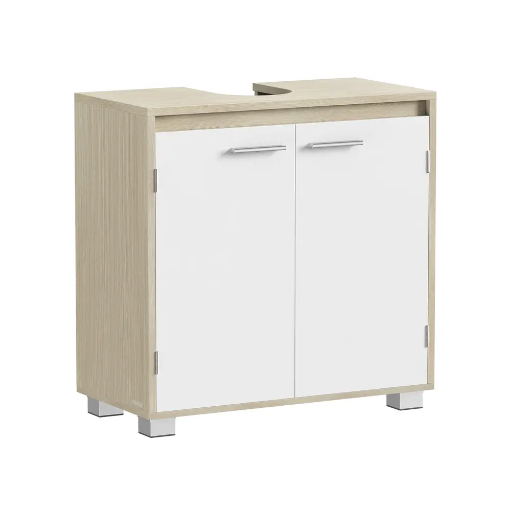 Under Sink Bathroom Cabinet with Storage Compartments, Natural Beige and Cloud White