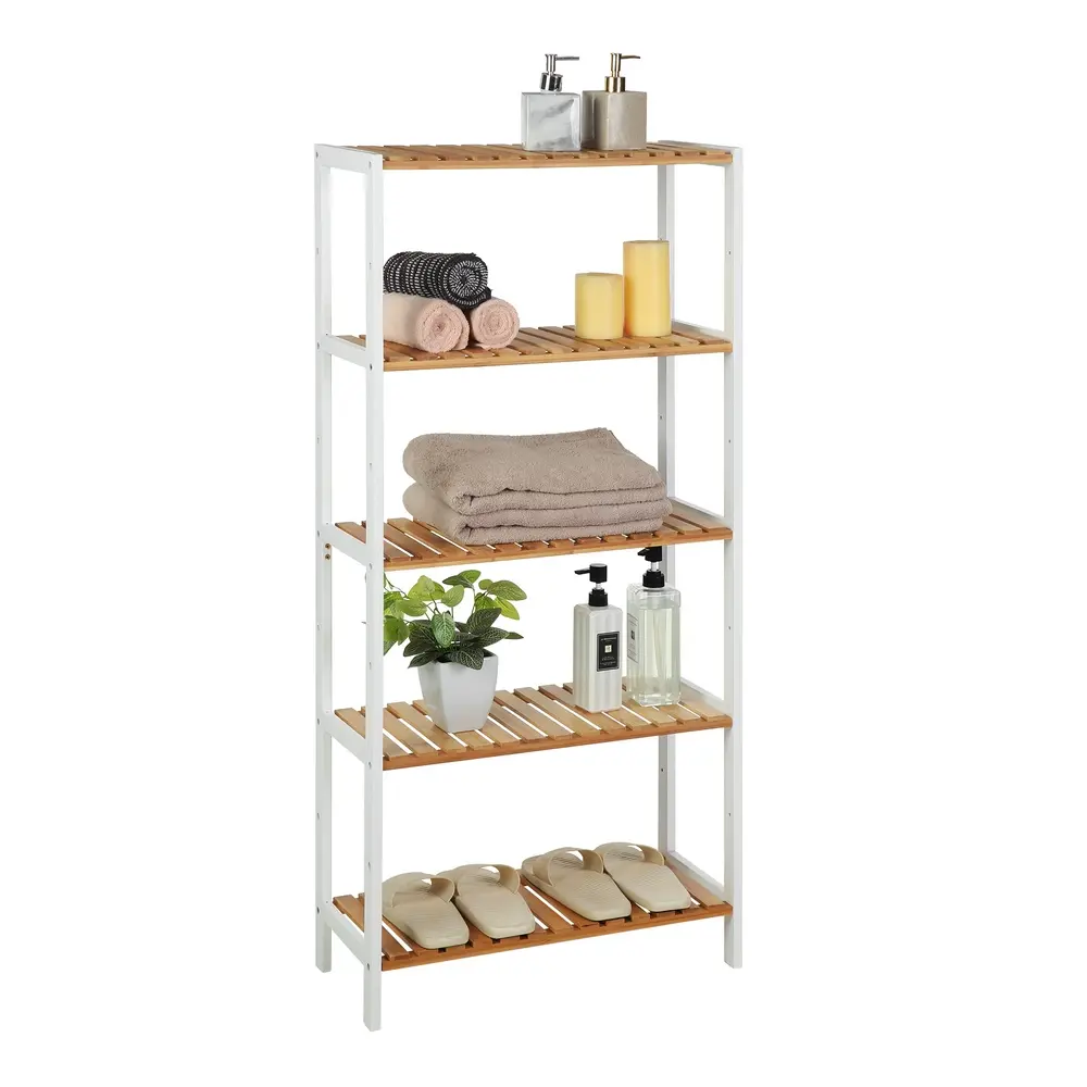 Bamboo Storage Shelf 5-Tier 26 x 60 x 130 cm White and Natural