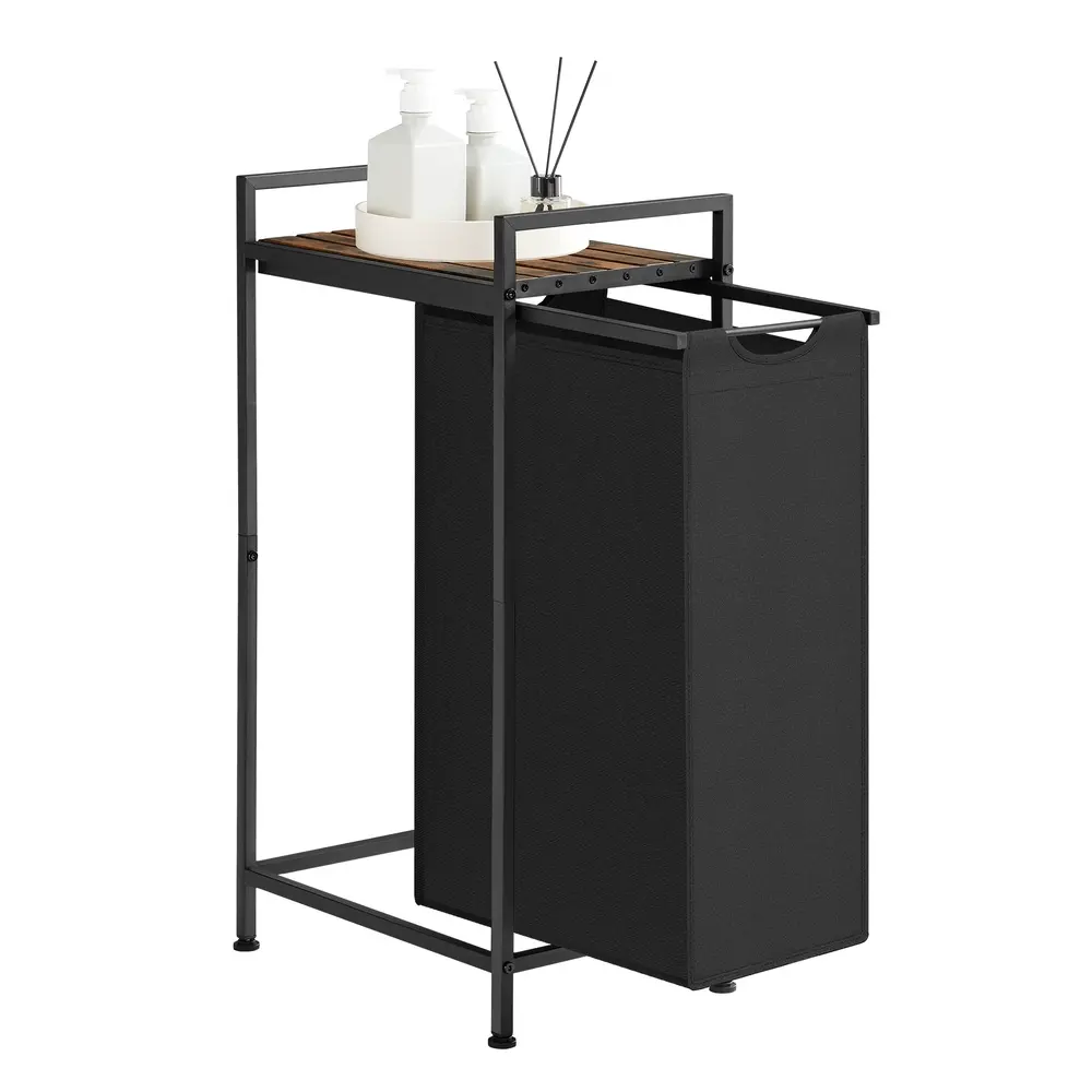 47 L Pull-Out Laundry Basket Ink Black and Rustic Brown