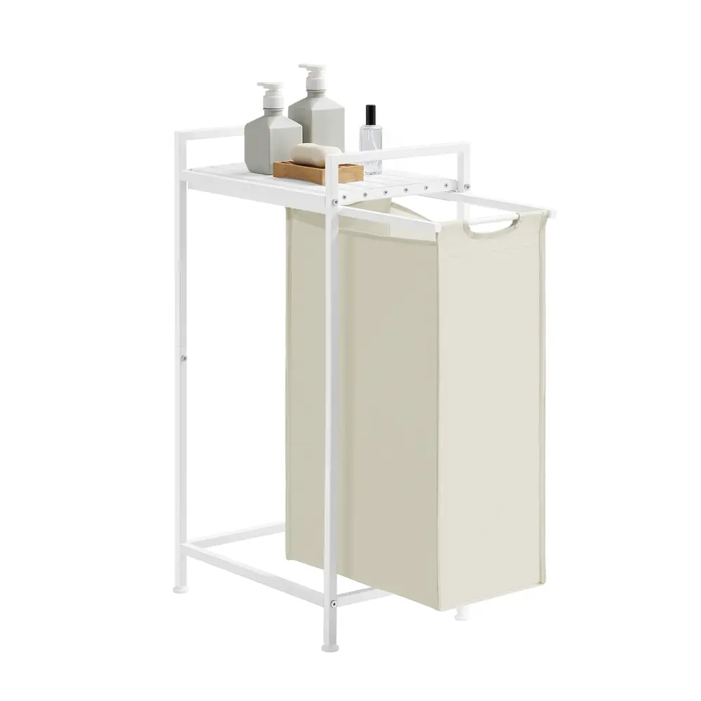47 L Pull-Out Laundry Basket Cream White and Cloud White