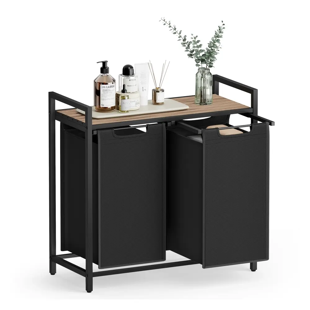 2-Compartment Laundry Hamper Camel Brown and Black