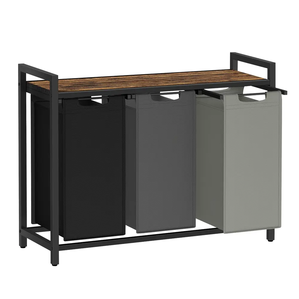 4-Compartment Laundry Basket Ink Black and Slate Gray and Dove Gray and Rustic White