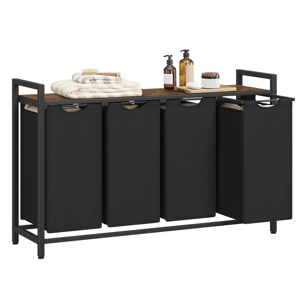 4-Compartment Laundry Basket Rustic Brown and Ink Black