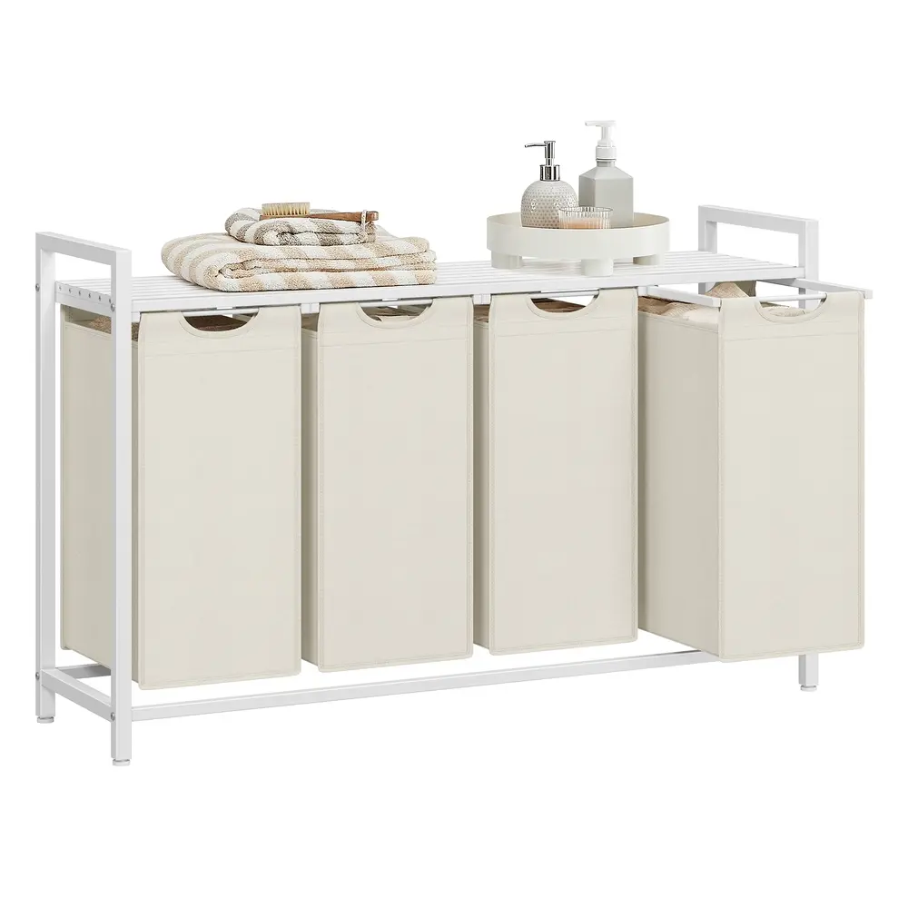 Laundry Basket with 4 Pull-Out Bags 4 x 40L Cream White