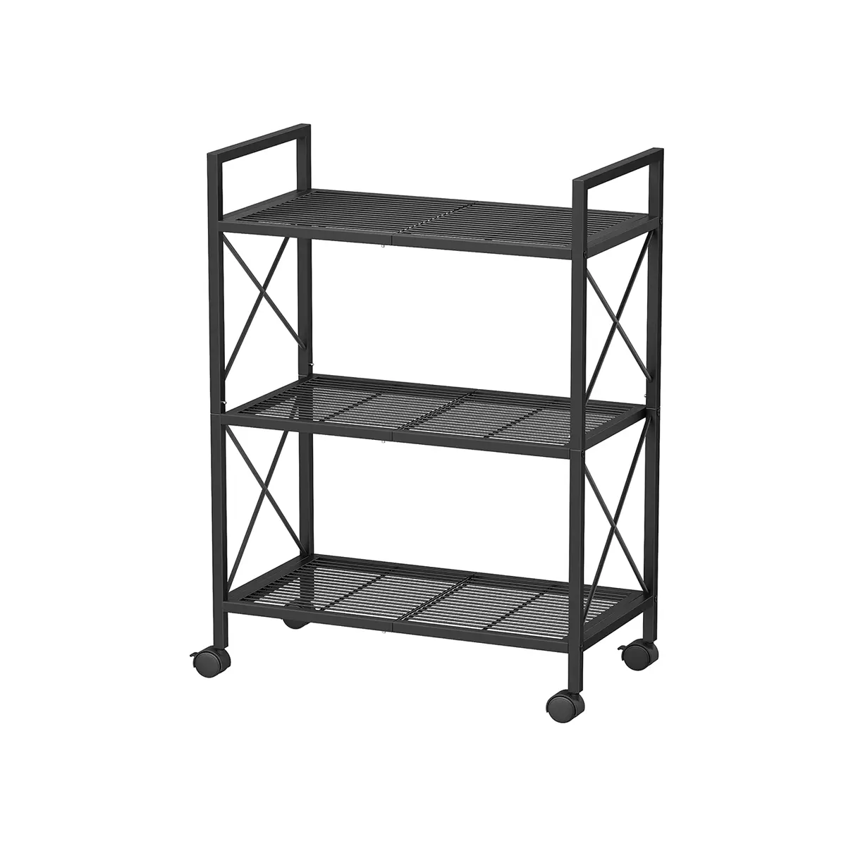 3-Tier Metal Shelving Unit on Wheels with X Side Frames 32 x 60 x 85.5 cm