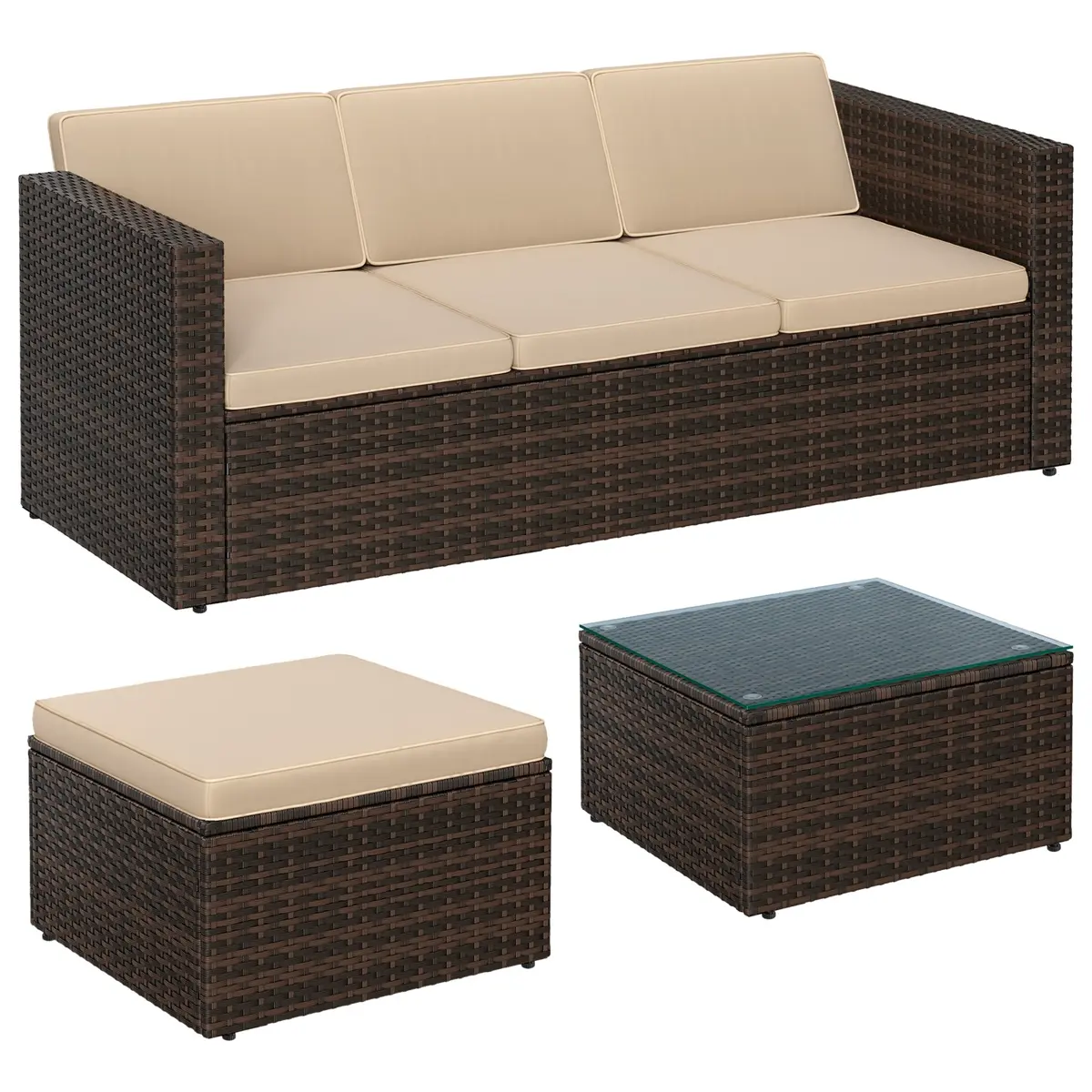 Garden Furniture Set, Patio Conversation Set, Outdoor Sofa and Glass Table
