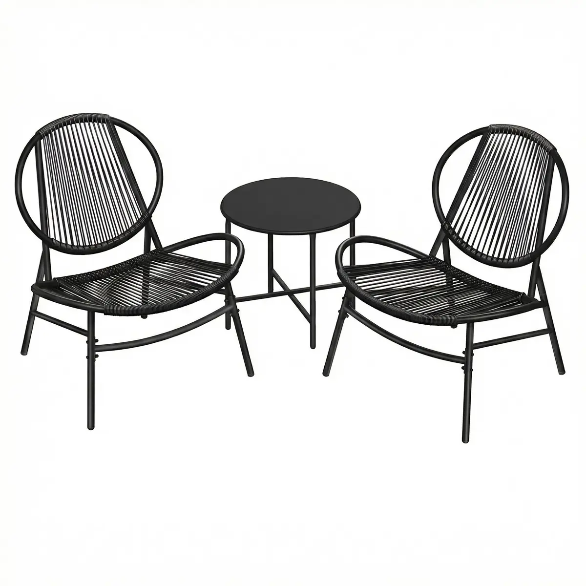 Set of 3 Garden Furniture Set, Outdoor Bistro Set, 2 Acapulco Chairs and Side Table