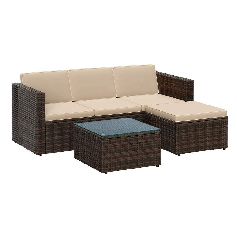 Garden Furniture Set PE Outdoor Corner Sofa Couch Brown and Taupe