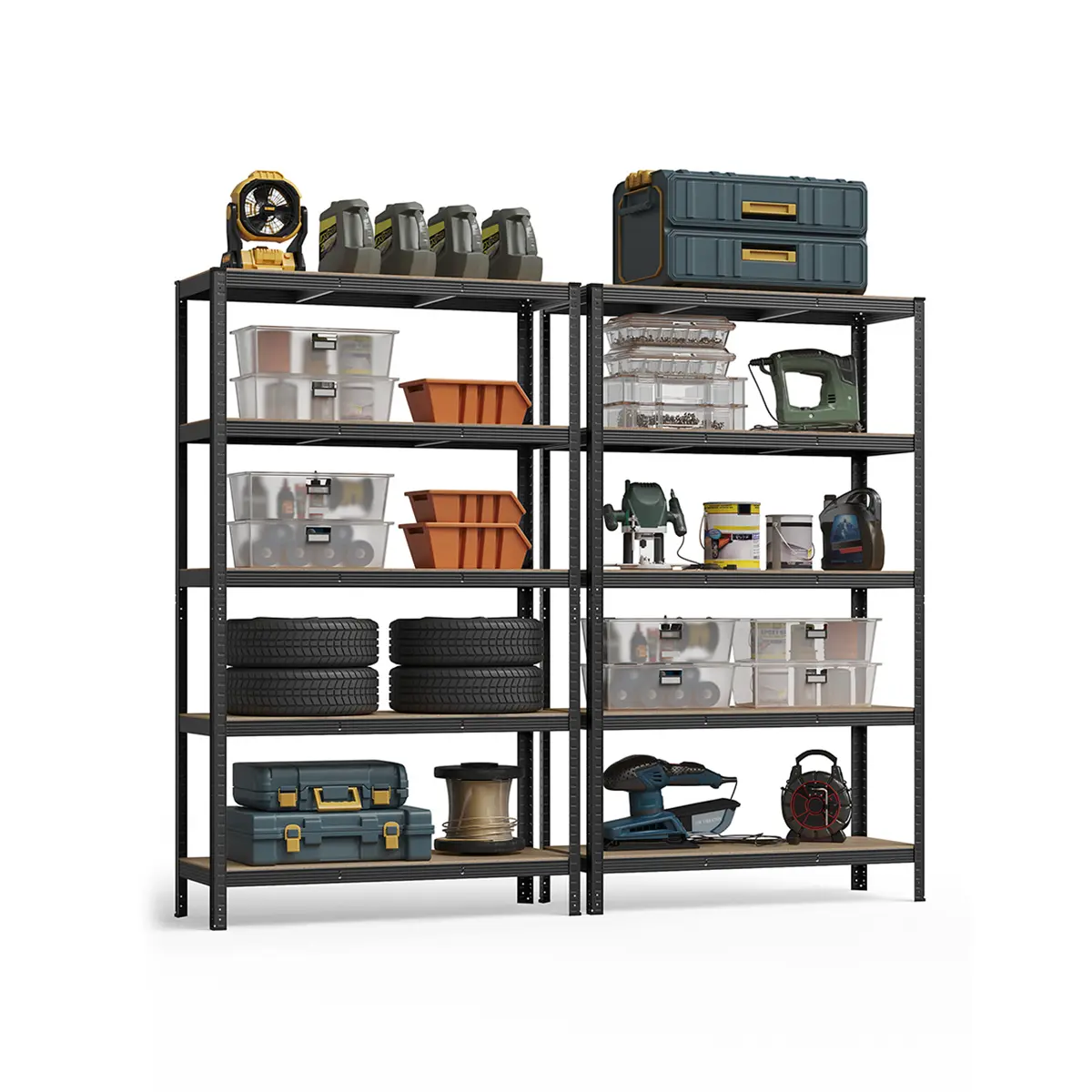 Heavy-Duty Steel Shelving Set of 2 - 5-Tier 750kg Capacity for Garage & Shed, 60x120x200cm Black