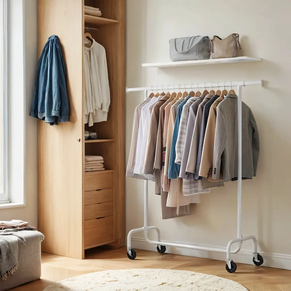 Clothes Rack with Wheels, Heavy-Duty Garment Rack with Extendable Rod, 286.6 lb Load Capacity