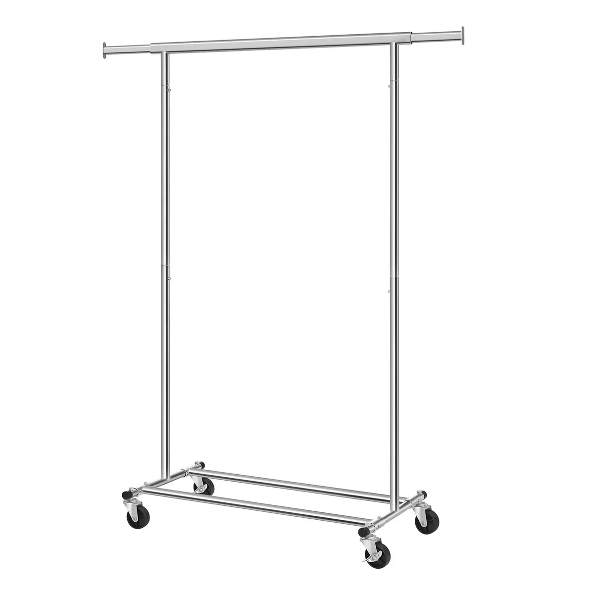 Garment Rail with Wheels, Adjustable Clothes Rack for Bedroom, Heavy Duty, Easy Assembly, Silver
