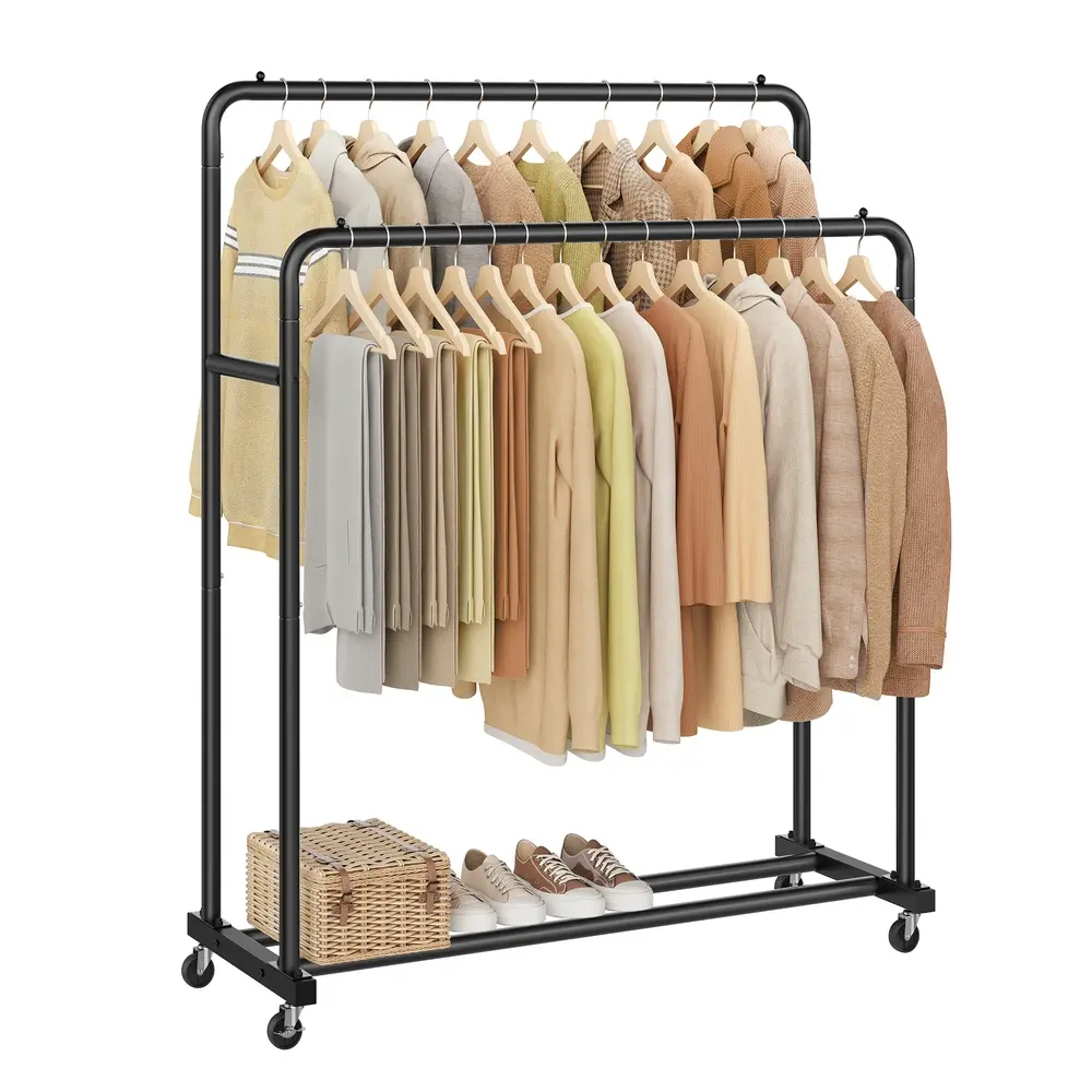 Clothes Rack Double Rods Holds up to 90 kg 46.5 x 110 x 155.5 cm Ink Black