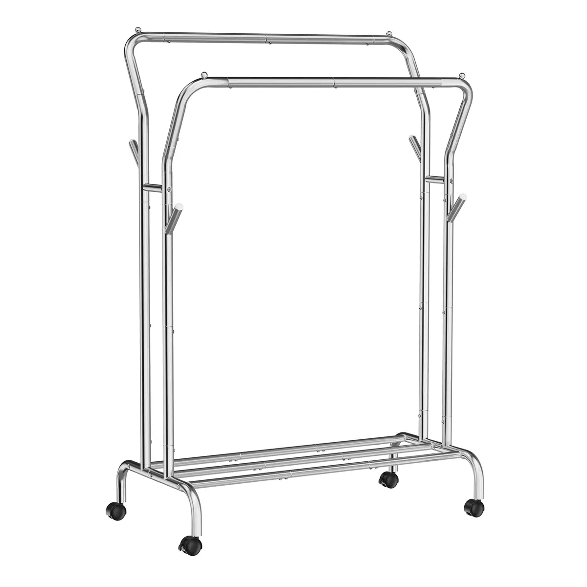 Double-Rod Clothes Rail with Wheels 103.5 cm Wide Silver