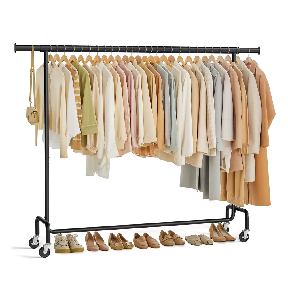 Clothes Rack on Wheels with Extendable Hanging Rail Matte Black