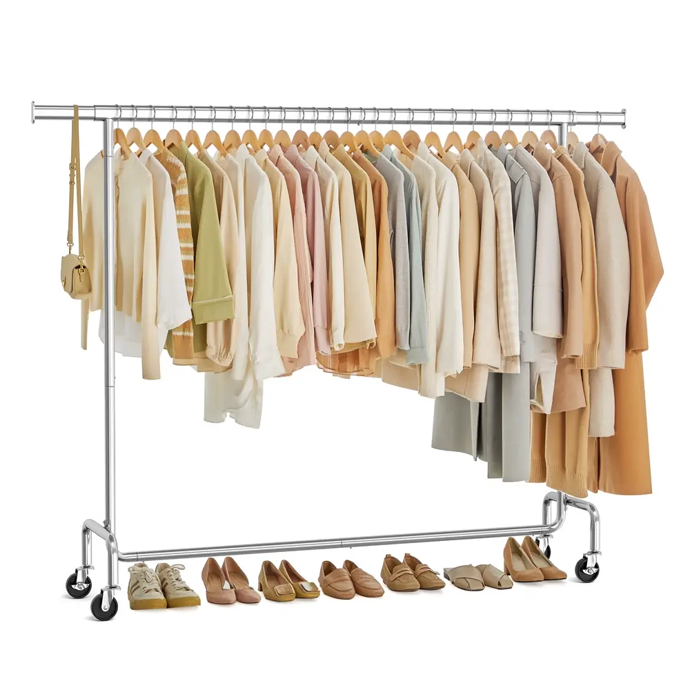 Clothes Rack on Wheels with Extendable Hanging Rail Matte Silver
