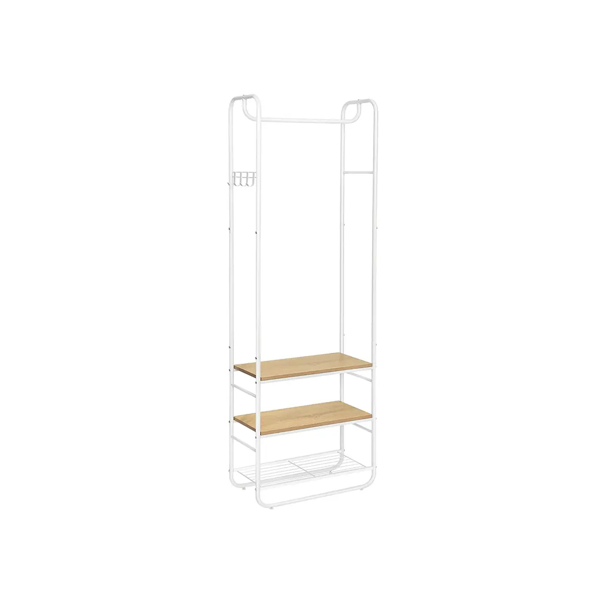 Oak & White Coat Rack with Shoe Rack